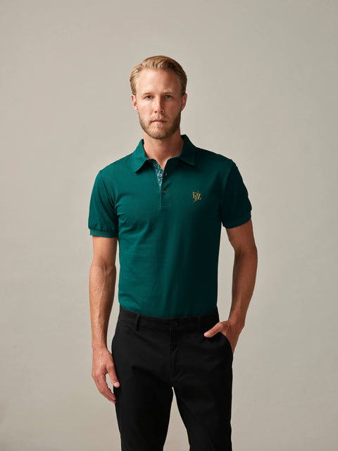 FAYAZI Supima Cotton Piqué Polo Shirt - Forest Green